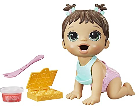 Baby Alive Lil Snacks Puppe, Eats and Poops, Snack-Thema, 20,3 cm Babypuppe, Snackbox-Form, Spielzeug für Kinder ab 3 Jahren, braunes Haar