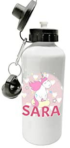 Overthetee Borraccia Unicorni - Nome Personalizzato - Volare - Nuvoletta - Stelle - Cielo - Bimba - Idee Regalo - Borracce Scuola - Idea Regalo Figlia