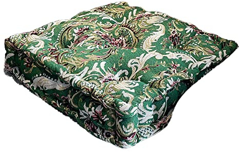 Easylife Tapestry Armchair Booster Cushion, 100% Cotton Cover, Bounce Back Polyester Fill, Chair Cushion Support, Armchair Cushion, Seat Cushion, L50 x W50 x H10cm - Fully Guaranteed | Green