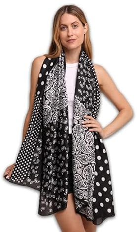 Trillion London® Seidenschal, langer Schal für Damen, leichte Damen-Schals, geeignet für den Alltag, Reisen und Verschenken, weiche Oberfläche, Größe: 180 x 90 cm, Schwarzer Pfau
