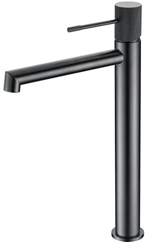 IMEX - Grifo monomando lavabo de caño alto, Color Gris Oscuro Satinado, Grifería Baño agua Frio/Caliente - Serie Line Black Gun Metal - BDD038-3BGM