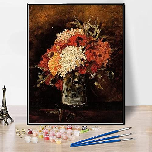 DIY Malerei Kits für Erwachsene Vase mit Nelken Malen von Vincent Van Gogh DIY Ölgemälde Malen nach Zahlen Kits 20 x 30 cm