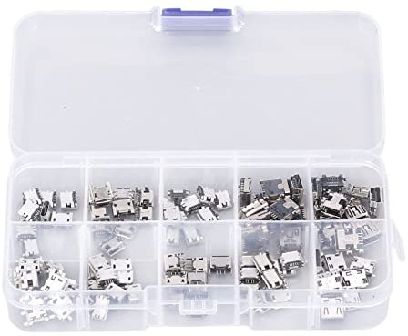 100Pcs Micro MINI USB Connettore Femmina Spina Micro USB Prese USB Riparazione Adattatore di Ricambio Assortimento Set con Scatola di Immagazzinaggio