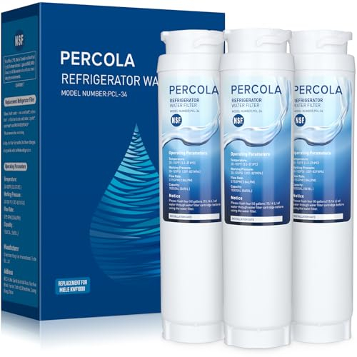 PERCOLA Filtre à eau KWF1000, filtre certifié NSF 42 et 372, remplacement pour Miele 11513640 KWF 1000 IntensiveClear pour appareils MasterCool avec machine à glaçons (lot de 3)