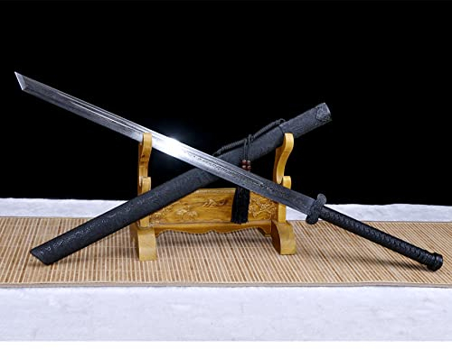 LQSMX sword 43.3 in Broadsword/scharf/Chinesisches Kampfsportmesser Katana Schwert echt Samuraischwert Handgefalteter geschmiedeter Damaskusstahl