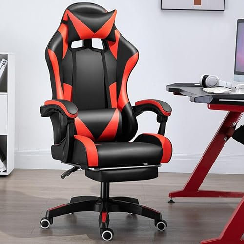 IZTOSS Silla de Gaming Economica – Silla de oficina con reposapiés y reposacabezas y cojín Lumbare (A-Negro+Rojo)