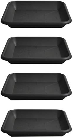 HAC24 4er Set Blumentopf Untersetzer Eckig Rund Pflanztopf Blumenkübel Schale Kunststoff Pflanzkasten Pflanzschale Anthrazit (Eckig 17x17cm)