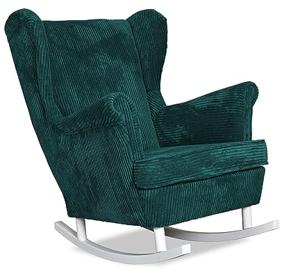 Family Meble Schaukelsessel Cord, Modell Bonito, Skandinavisch, Relaxsessel aus Webstoff, Loungesessel, Ohrensessel, Bequemer Sessel, Für Wohnzimmer, Esszimmer, Schlafzimmer, Büro, Grün