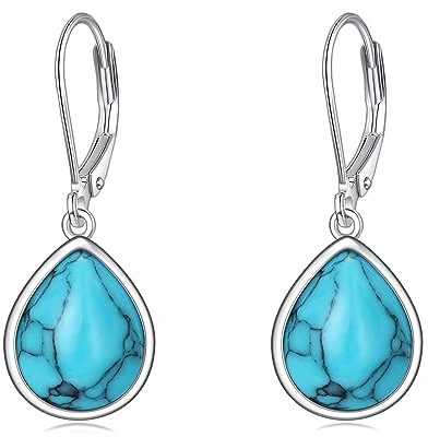 POPLYKE Türkis Ohrringe für Frauen Sterling Silber Leverback Ohrringe Türkis Teardrop Schmuck Geschenk für Mädchen (Teardrop-Türkis)