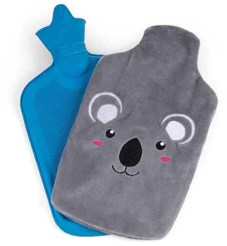 Wärmflasche mit Bezug 2L Auslaufsichere Bettflasche 35 cm x 18,5 cm mit schönen Fleece Bezug Gummi Wärmflasche mit Deckel Motiff Koala [092]