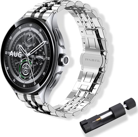 RoYiio Correa de Acero Inoxidable es Adecuada para Xiaomi Watch 2 Pro/S3/S2/S1 Active/S1 Pro, 22mm Correa de Metal para Venu 3/Venu 2/Forerunner 265/Vivoactive 4 - Plata Negro