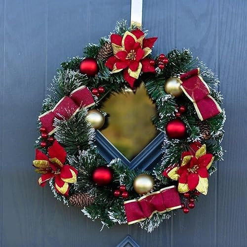 Marco Paul Künstlicher hängender Kranz Weihnachtsdekorationen Xmas Weihnachtskranz Türkranz Herbstkranz Tannenzapfen Weihnachtskugeln Kranz (40 cm Gold und Rot)