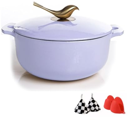 YLWX Enamel Cast Iron Dutch Oven Pot, Soup Pot With Bird Lid, Stew Pot, Induction Cooker, Oven Cocotte Pot, 24cm Casserole Dish (Color : Purple)