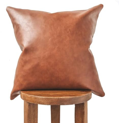 Wisafory 1 Stück Kunstleder Kissenbezug Quadratische Deko Kissenbezüge Kopfkissenbezug ZierKissenbezug Lederoptik Kissenhülle Einfarbig Weich Sofakissenbezüge Pillowcase 45x45cm Braun