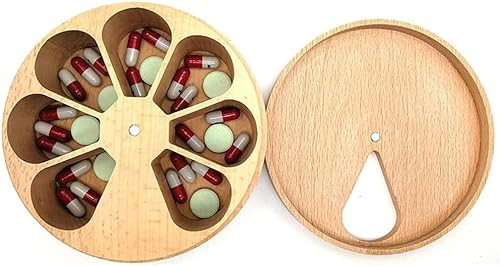 Wöchentlicher Pillen-Organizer, Dosierbox, für 7 Tage Organizer für Tabletten, Medikamentendose aus Holz, 7 Fächer, große Kapazität, Medikamentendosier, Pillendosen für Pillen, Vitamine, Medikamente