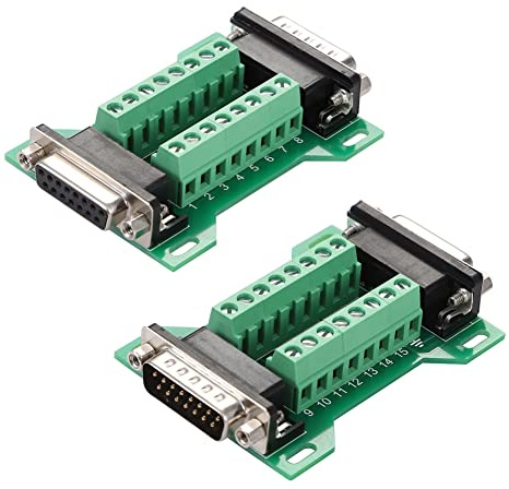Jienk 2Pcs RS232 DB15 Male to Female Terminal Breakout Board Connector