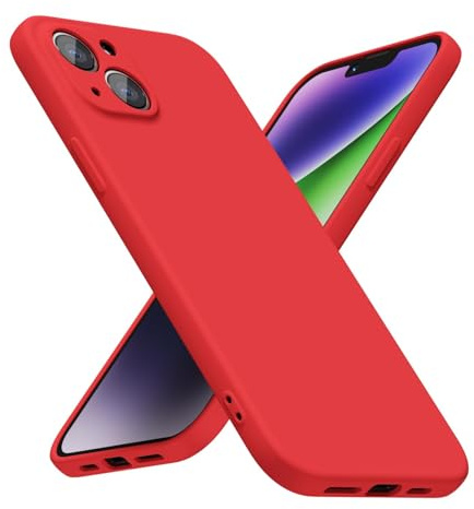 LoeoeL for iPhone 14 Phone Case Silicone, Minimalist Ultra Thin Slim Soft Rubber Gel Solid Color Matte TPU Cute Case for Women Men, Girly Plain Aesthetic Design & Camera Cover Protection, Red