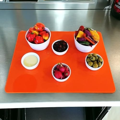 Orange Gloss Acrylic Table Protector 38cm x 28cm Rectangle | Gloss finish, Heat resistant up to 90 degrees, Dishwasher safe, Includes silicon feet