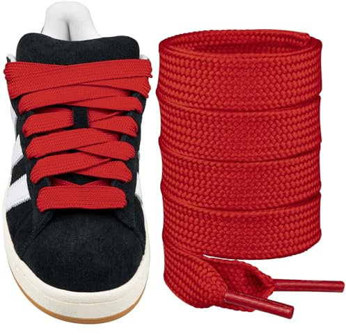 Endoto Cordones para Adidas Campus 00s Zapatos, 16mm de ancho Agujetas Cordón de Repuesto planos y gruesos para zapatillas Shoelaces Laces - Rojo, 63 pulgadas