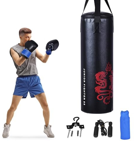 Kids Punch Bag, Heavy Filled Junior Boxing Bag Set with Gloves, Wall Bracket and Storage Bag, Punching Training Kit for Workout Muay Thai Martial Taekwondo