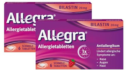 Allegra Allergie Tabletten| Schmelztabletten | 6 x 2 Stk | Antihistaminikum | Wirkstoff Bilastin | schnell und 24 Std wirksam bei Heuschnupfen, Tierhaarallergie, Hausstauballergie, Nesselsucht