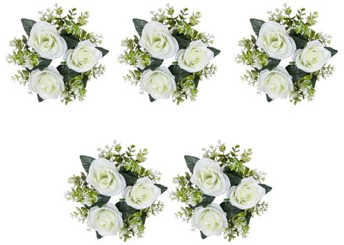 MOIDHSAG Künstliche Blumenkränze, Kerzen, Blumen, Dekorationen, kleine künstliche Rosen, Kranz, Hochzeitsdekoration, 5 Stück