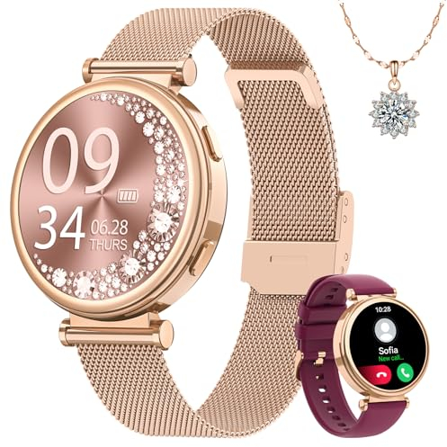 Fitnynxos Montre Connectée Femme, 1.27 HD Smartwatch avec Appel, Santé Au Féminin, 120+ Sports, 24H Fréquence Cardiaque, Sommeil, SpO2, IP68 Podomètre Calorie Fitness Tracker pour iOS Android Or Rose