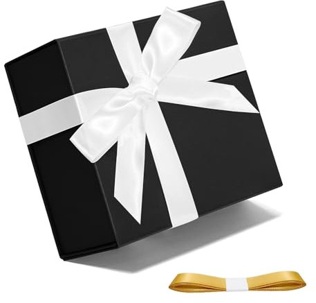 20x18x8 cm Schwarz Geschenkbox für Geschenke mit Magnetverschlussdeckeln und Bändern, Geschenkboxen für den Heiratsantrag, Hochzeit, Halloween, Weihnachten, Geburtstagsgeschenk