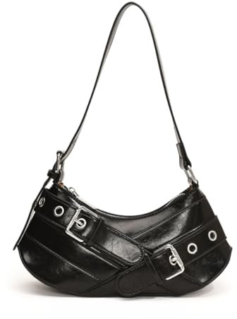 SANXINE Umhängetasche für Damen Y2k Kleine Geldbörse Designer Punk Style Hobo Handtaschen Veganes Leder Trendy Halbmond Taschen, Schwarz