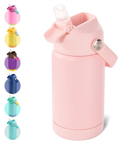 Fijinhom Kids Water Bottle, 360ml/12oz, Stainless Steel Insulated Water Bottle with Straw, Vacuum Leakproof, Kids Water Bottles for School Boys Girls, Keep Drinks Hot Cold,BPA Free,Pink