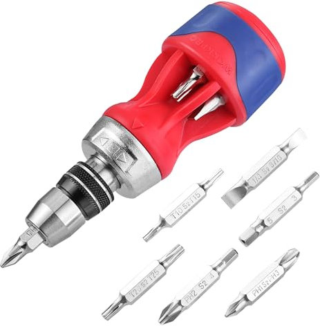 WORKPRO Stubby Tournevis à Cliquet 12 en 1 avec Embouts Magnétiques, Tournevis Court, Tournevis Multi Embout, Mini Tournevis pour DIY, Réparation