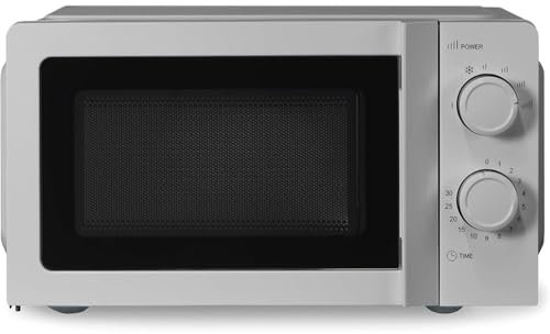 BAKAJI Forno a Microonde Elettrico Capacità 20 litri, Fornetto Potenza 700 Watt e 6 Livelli di Potenza, 6 Programmi di Cottura Selezionabili, Controllo Pulsanti e Manopola, 24x44x34cm (Grigio)