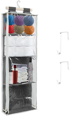 Hanging Yarn Storage Organiser with 4 Large Pockets, Large Capacity Knitting Organizer Storage with Zippers, Clear Over the Door Yarn Storage Bag for Knitting Needles, Crochet Hooks, Sewing Balls