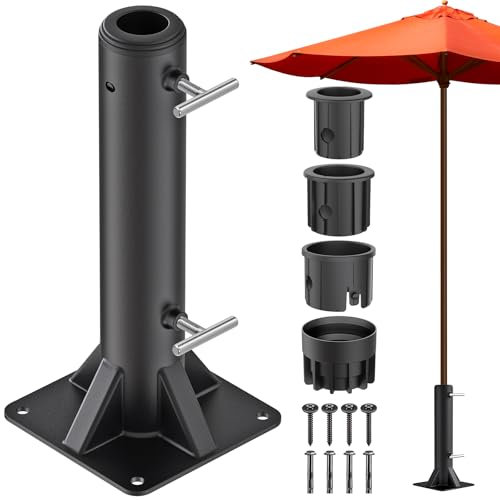 Dolibest Robuster Schirmhalter mit Kunststoffhülse, vollständig geschweißter Stahl-Terrassenschirmständer bis zu 5,1 cm Stangen, Outdoor-Schirmständer für Terrassentisch, Balkon, Decks, Docks