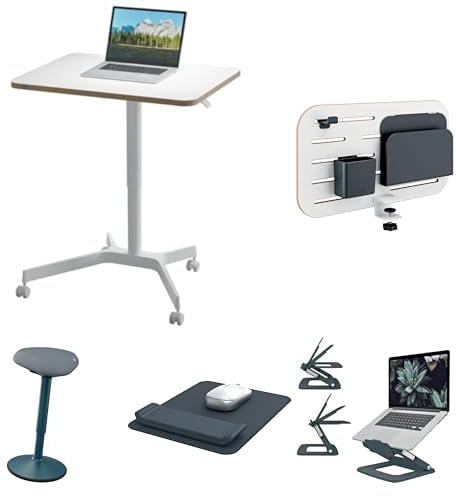 Leitz Ergo Compact Workstation Pro - Work Anywhere, Mobile sit/stand desk, Height-adjustable & ergonomic standing desk with wheels in a set with 4 Ergo products, For office & desk sharing