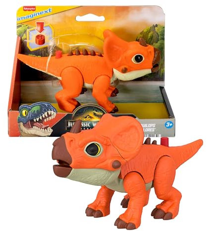 Fisher-Price Imaginext Jurassic World Aquilops Figura de acción de dinosaurio de 19,68cm con movimiento activado por los niños y púas que crecen, JGP99