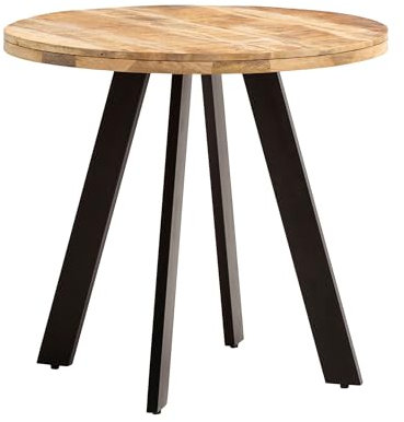 FineBuy Esstisch rund Ø 80 cm Mango Massivholz – Moderner Küchentisch mit Metallbeinen, Design Holztisch für 3 Personen, Kleiner Esszimmertisch im Industrial Stil Bistrotisch