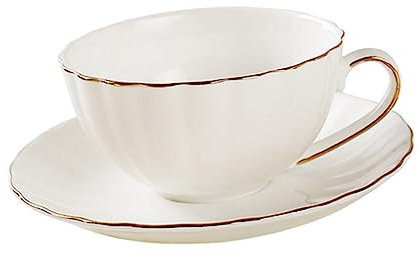 Genérico 1 Juego juego de tazas de cafe platillo vaso de cafe borde gres oro vasos de te set tazas cafe leche taza de café de cerámica contenedor de bebidas porcelana blanca y translúcida