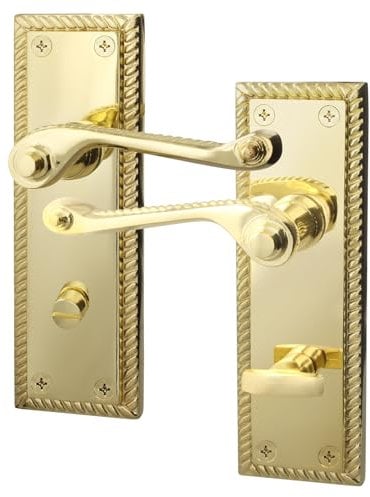 EAI Polished Brass Georgian Scroll Bathroom Door Handles - 1 Pair Internal Lever Handles - Rope Design