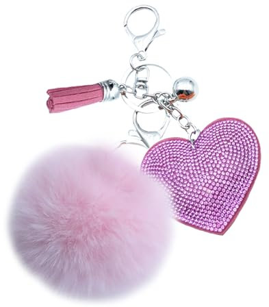 Xsclpomddy Pom Portachiavi Glitter Cristallo Cuore Amore Borse Valigie Zaini Accessori Charm Auto Portachiavi, Colore: rosa., 8cm