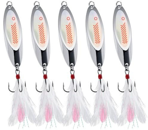 Dr.Fish Sea Fishing Spinners Lures Dexter Wedge Spoons Metal Jig Spoons Treble Hook with Flash Foil Long Cast for Bass Cod Mackerel Boat Kayak Fishing 42g