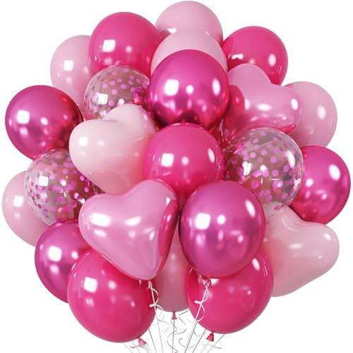 Ovanda Luftballons Hochzeit Rosa,50 Stk 12 zoll Luftballons Pink,Luftballons Geburtstag Mädchen,Geburtstagsdeko Pink,Konfetti Rosa Luftballons für Mädchen Frau Hochzeit Deko Baby Party Dekorationen