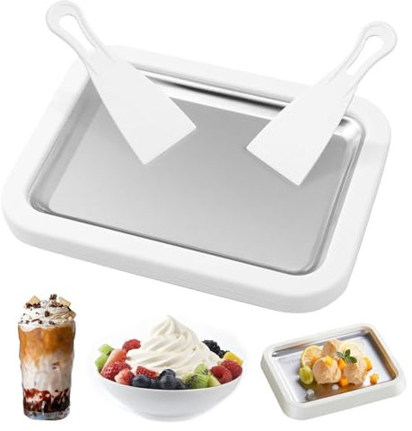 Fabricante de Helados, Ice Cream Rolls Maker Machine, Plancha para Hacer Helados, Fabricante de Rollos de Helado, Plancha para Helados, Heladera Instantánea con 2 Espátulas, para Sorbete, Yogurt