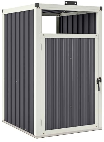 Outsunny Abri pour 1 Poubelle 240L, Cache Poubelle extérieur, Porte avec poignée, Couvercle relevable à 180°, Acier galvanisé, 73 x 81 x 122 cm, Gris foncé