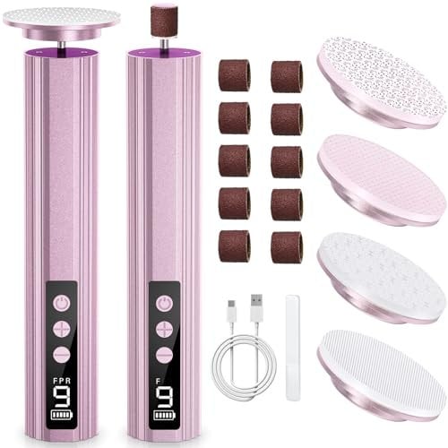 Ehomfory 2-in-1 Hornhautentferner Elektrisch Kabellos, 9 Einstellbare Geschwindigkeit PediküRe Set mit LED-Anzeige, Elektronisch Fußpflege Hornhautfeile, Elektrisches Maniküre-Set für Damen