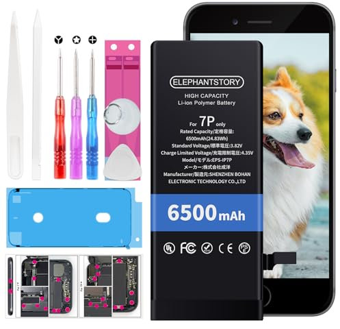 Elephantstory Battery for iPhone 7 Plus, 6500mAh High Capacity Battery 0 Cycle Lithium Polymer Replacement Battery with Repair Kit and Manual