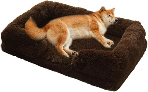Yuly Orthopädisches Hundebett,Hundekorb Waschbar,Hundekörbchen mit Rutschfester Boden,Hundesofa mit Wabenstruktur und abnehmbarem wasserdichte Fütterung Schaumstoff (M-57x45x12cm,Dunkelbraun)
