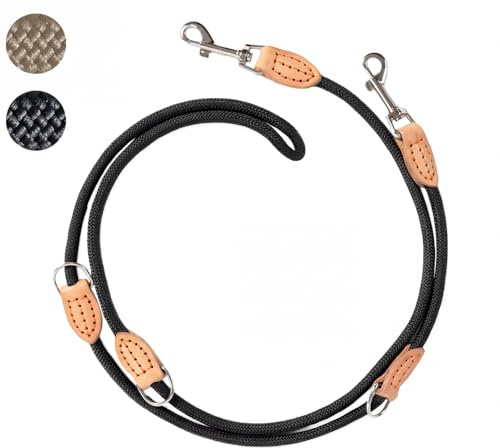 LeileiPaws 3 m Verstellbare Multifunktions-Hundeleine aus Nylon & Leder – Führ-, Schulter- & Hüftleine für kleine bis große Hunde – Robust für Training, Spaziergang & Joggen (Schwarz, 2m x 0.8cm)