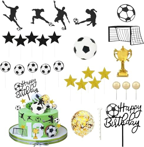 28-Piece Soccer Cake Decorations Set for Football-Themed Parties and Boys' Birthday Celebrations