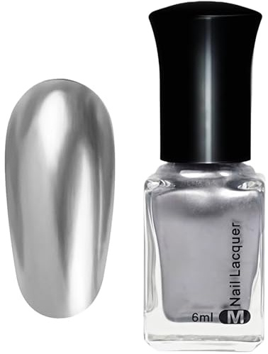 Silver Nail Polish - Metallic Chrome Nail Polish - 6ML Quick Dry Mirror Shine Varnish - Dries in 60 Seconds, Long Lasting Super Glossy Finish for Home Manicures & Digit Art